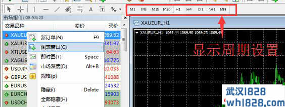 MT4平台在一个窗口同时显示同一品种的不同时间窗口